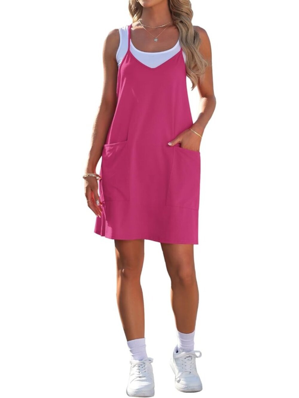 Women's Rose Summer Dresses Sleeveless Casual Dress Spaghetti Strap Beach Dress